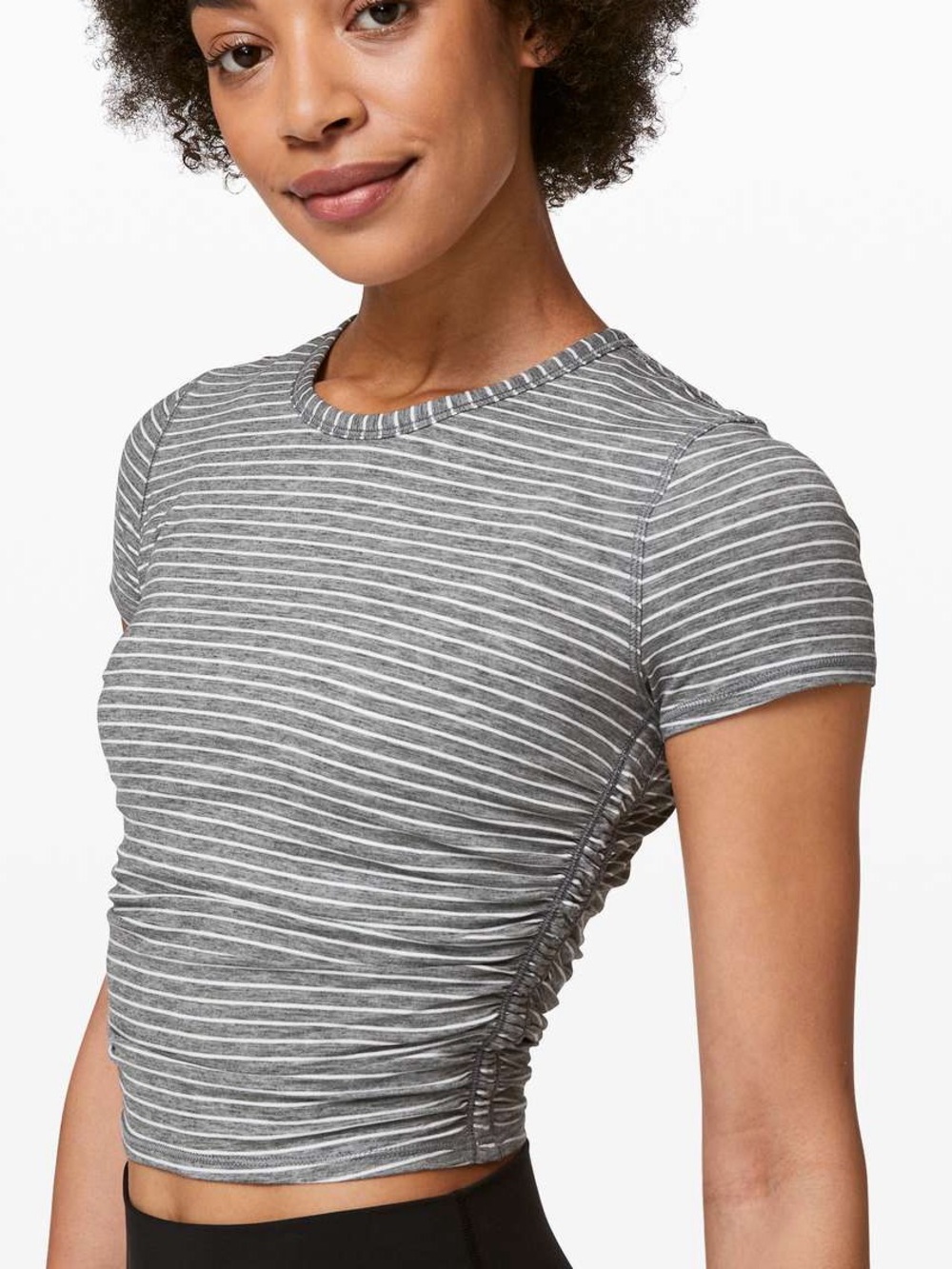 lululemon All It Takes Grey/White Striped Short Sleeve Women’s Size 8